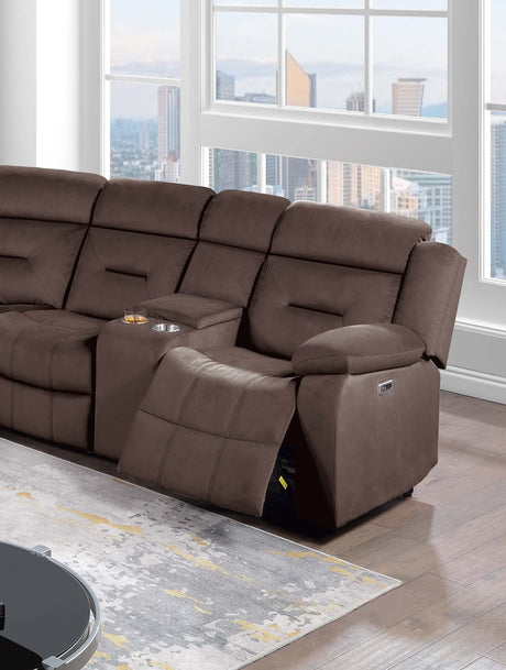 Contemporary Style Power Reclining Sectional Set Two Console Cup Holder Power Motion Chocolate Finish Primary Living Room - sold by Home Elegance USA