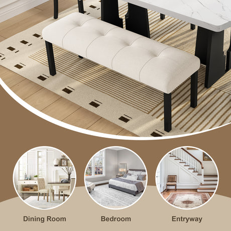 6 Piece Modern Dining Table Set, 63' Faux Marble Dining Table with Geometric Legs & 4 Upholstered Chairs & 1 Bench, Suitable for Dining Kitchen Room,Easy to Assemble, Beige+Black - sold by Home Elegance USA