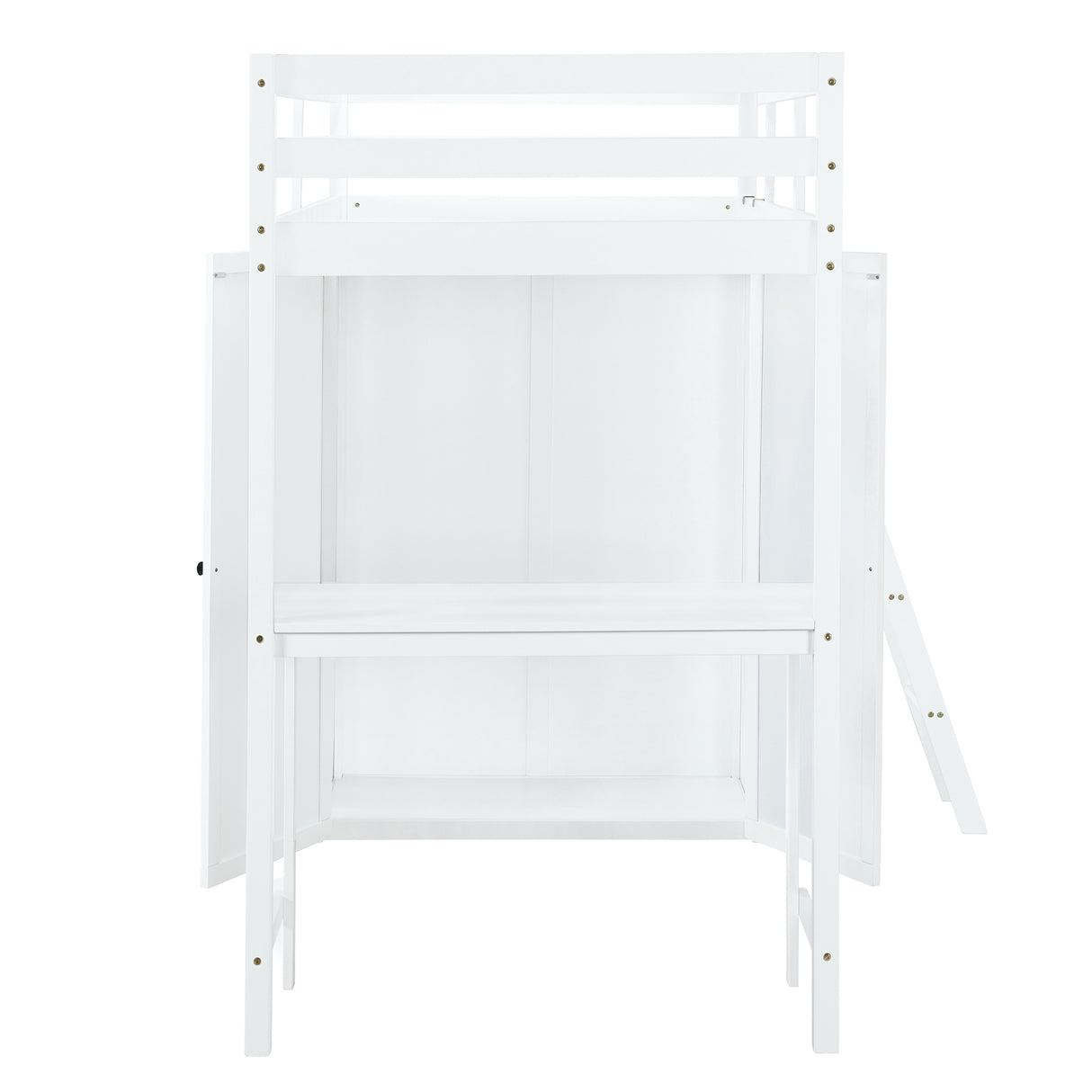 Twin Size Loft Bed with Wardrobe and Desk, White - Home Elegance USA