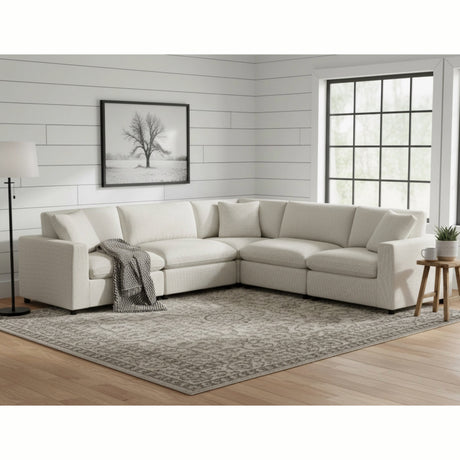 Cassandra Modular 5-Piece Sectional in Beige with Polyester Upholstery and Solid Wood Legs - sold by Home Elegance USA