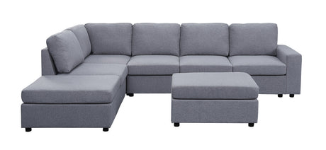 Marley 120' Light Gray Linen 7 Seat Reversible Modular Sectional Sofa with Ottoman - sold by Home Elegance USA
