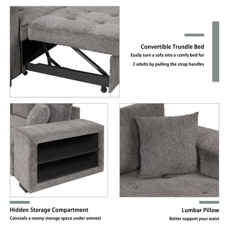 104.5' Modern L-Shape 3 Seat Reversible Sectional Couch, Pull Out Sleeper Sofa with Storage Chaise and 2 Stools for Living Room Furniture Set,Knox Charcoal (old sku:SG000431AAA) - sold by Home Elegance USA