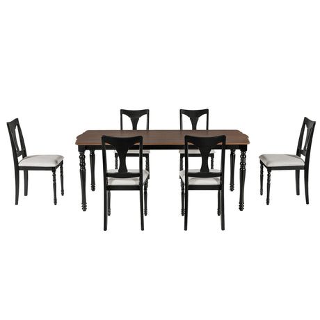 7-Piece Dining Table Set, 60inch to 78inch Extendable Wood Dining Table with Removable Leaf, Kitchen Table Set with 6 Upholstered Side Chair, Dining Table Set for 6 - sold by Home Elegance USA