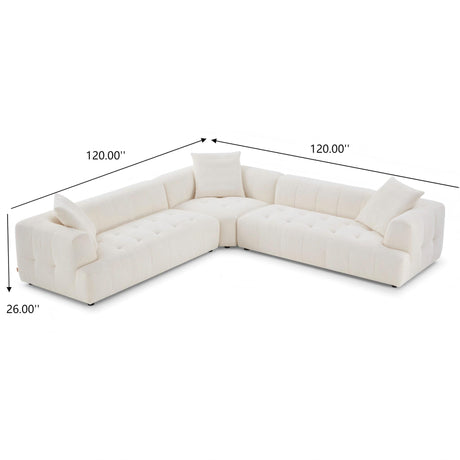 Kaynes Ivory Boucle Corner Sofa with Durable Upholstery and Solid Wood Legs - sold by Home Elegance USA