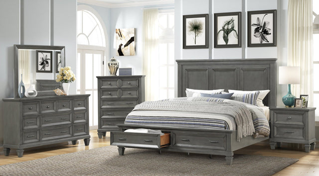 6 Piece Bedroom Sets, King Size Wood Bedroom Furniture Sets with King Size Bed, 2 Nightstands, Chest, Dresser and Mirror, Platform Bed Frame with 2 Drawers for Adults, Gray | Home Elegance USA