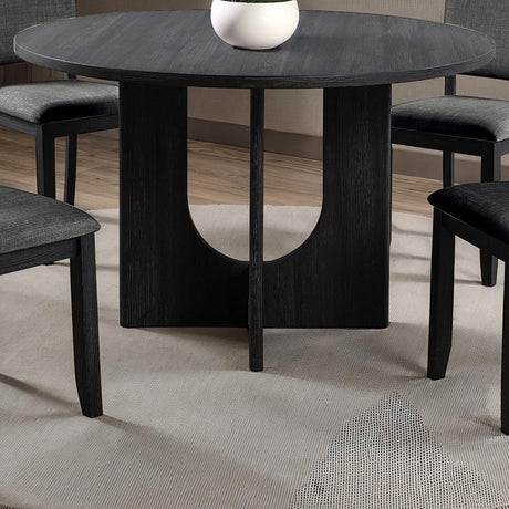Contemporary Style 5pc Dining Set Kitchen Dinette Dark Gray Upholstered Fabric Chairs Round Table Pedestal Base Table 4x Side Chairs Dining Room - sold by Home Elegance USA