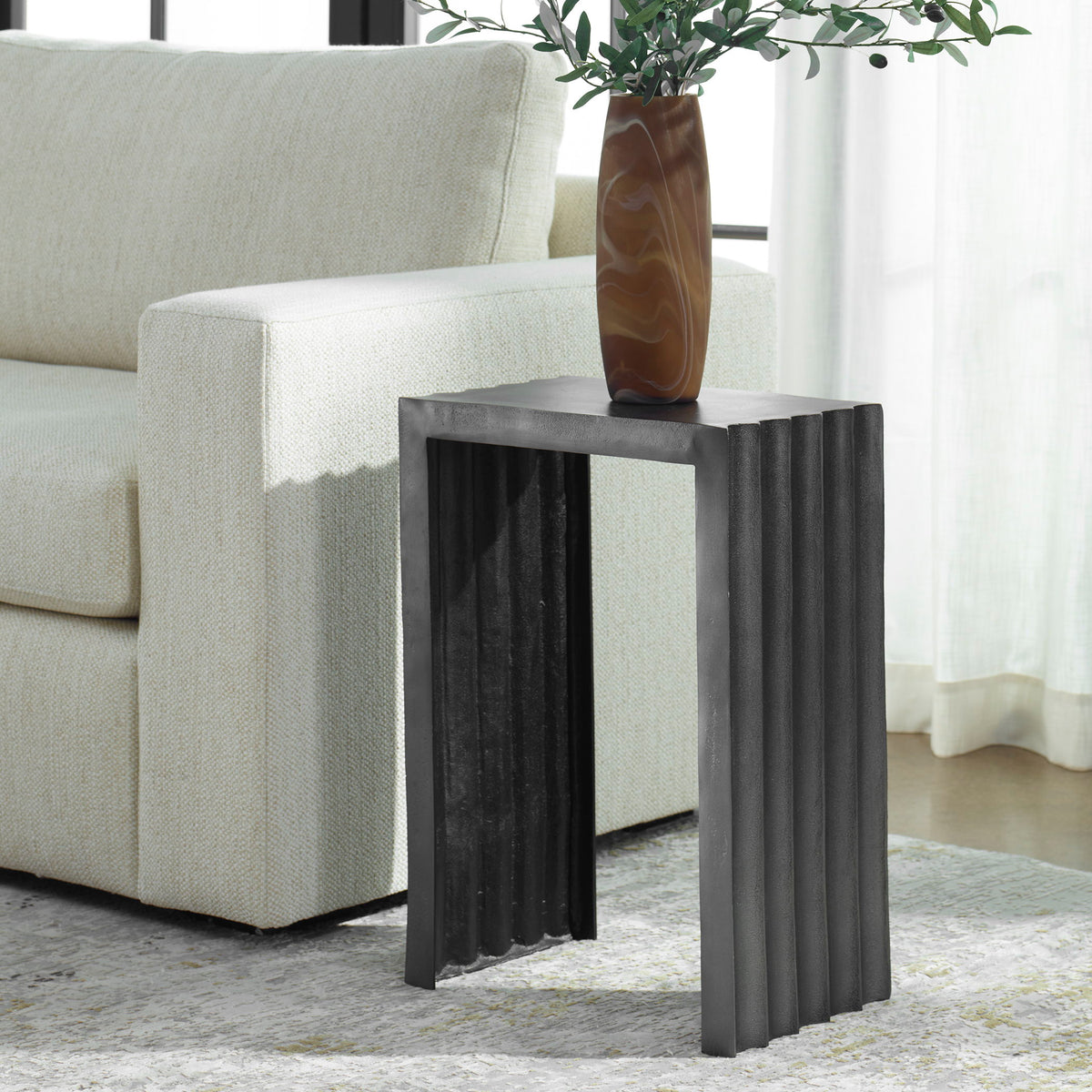 In The Groove Aluminum Accent Table - Black by Uttermost - View 2