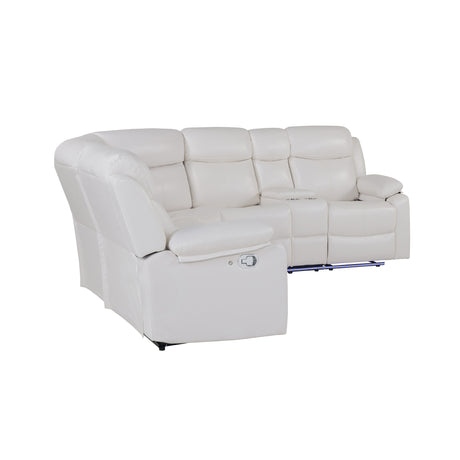 Modern Blanche White Right Arm Facing Sectional Sofa with Recline and Storage in Faux Leather - sold by Home Elegance USA