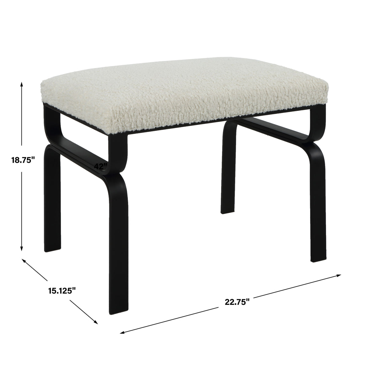 Diverge White Shearling Small Bench by Uttermost - View 7
