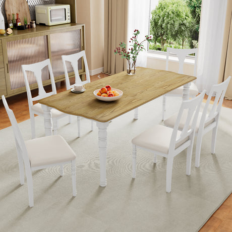 7-Piece Dining Table Set, 60inch to 78inch Extendable Wood Dining Table with Removable Leaf, Kitchen Table Set with 6 Upholstered Side Chair, Dining Table Set for 6 - sold by Home Elegance USA