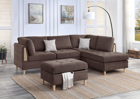 3-PCS Reversible Sectional Set Living Room Furniture Chocolate Color Chenille Couch Sofa, Reversible Chaise Ottoman - sold by Home Elegance USA