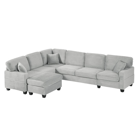 Modern U-shaped Sectional Sofa with Movable Ottoman and Side Storage Pockets, Grey Corduroy, 125.2' - sold by Home Elegance USA