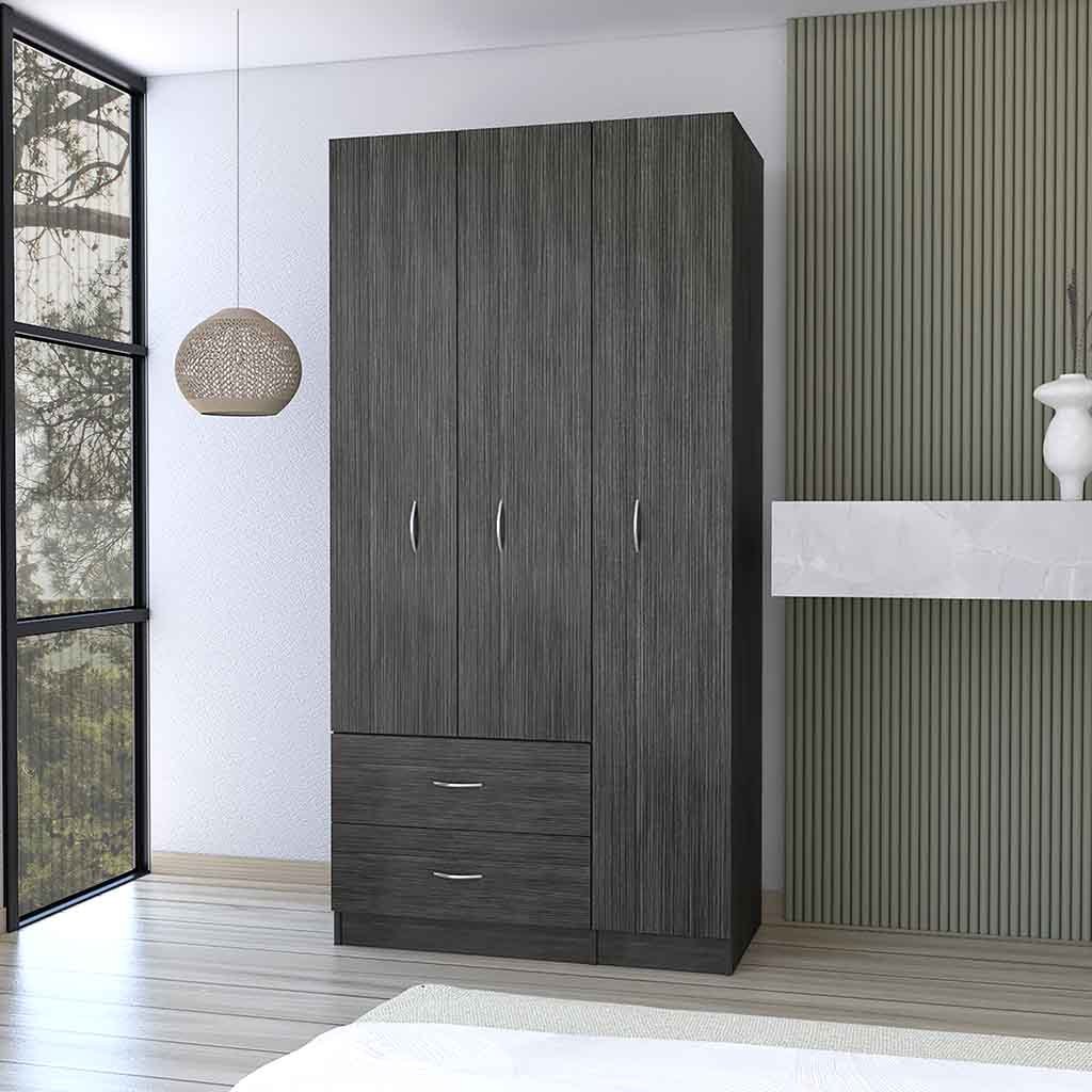 Three Door Armoire Clark, Bedroom, Smokey Oak / White - sold by Home Elegance USA