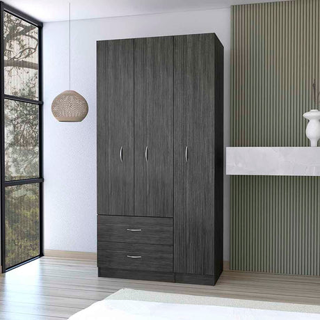 Three Door Armoire Clark, Bedroom, Smokey Oak / White - sold by Home Elegance USA