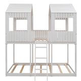 Full Over Full WoodBunk Bed with Roof, Window, Guardrail, Ladder(White)( old sku: LT000031AAK ) - Home Elegance USA