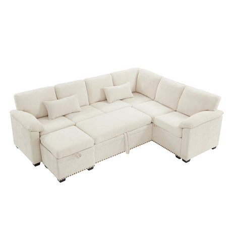 97 Inch L-Shaped Corner Sectional Sofa Couch with Seat and Storage Ottoman,Chenille Fabric Corner Couch with 7 Seats & 2 Pillows for Living Room, Beige - sold by Home Elegance USA