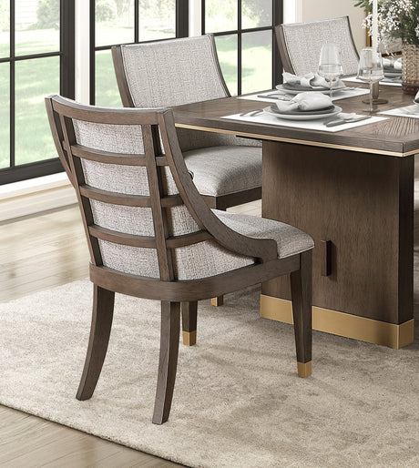 Modern Brown Finish 5pc Dining Set Extension Dining Table and 4x Armchairs Set Gold Tipping Upholstered Dining Kitchen Furniture - sold by Home Elegance USA
