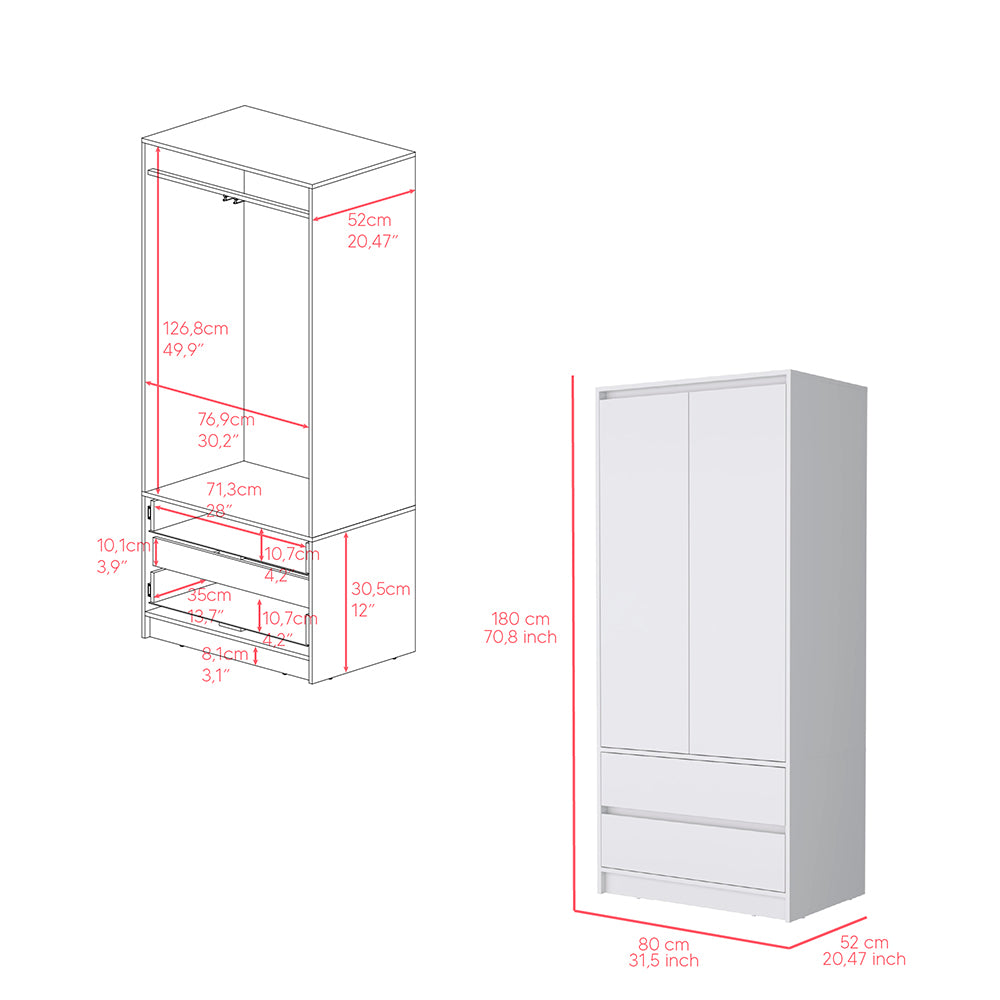 Beloit 3 Piece Bedroom Set, Nightstand + Dresser+ Armoire, White - sold by Home Elegance USA