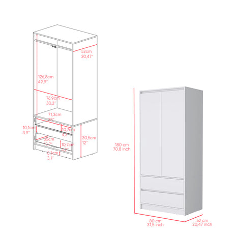 Beloit 3 Piece Bedroom Set, Nightstand + Dresser+ Armoire, White - sold by Home Elegance USA