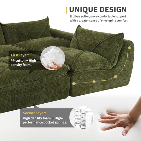 116'' Fully Compressed Sofa with High Density Foam, Integrated Backrest&Seat Cushion, Decorative Edging, Legless Design without Frame, No Assembly Required, Free Combination, Particle Chenille - sold by Home Elegance USA