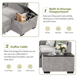 83.8" Reversible Sectional Pull - Out Sofa Bed L - Shaped Corner Sofa Couch with Storage Chaise, USB Ports, Power Sockets, Cup Holder for Living Room, Bedroom, Study,Light Gray | Home Elegance USA