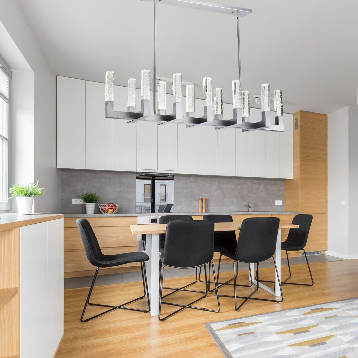12 Light Rectangular Crystal Dianyi LED Chandelier // Silver  | Finesse -  Home Elegance USA