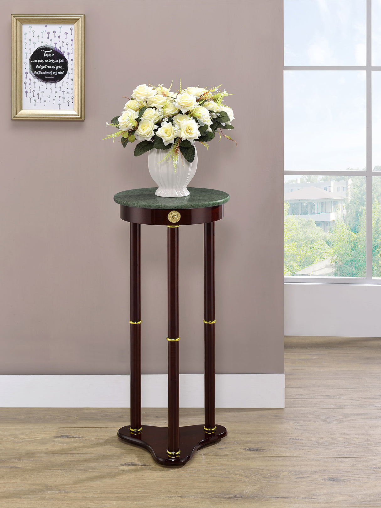 Side Table - Edie Round Marble Top Accent Table Merlot
