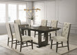 7pc Rectangular Extendable 18' Leaf Dining Table Trestle / Pedestal Base Beige Fabric Upholstered Button Tufted Chairs Wooden Dining Room Furniture Contemporary Modern Espresso Dark Brown Finish - sold by Home Elegance USA