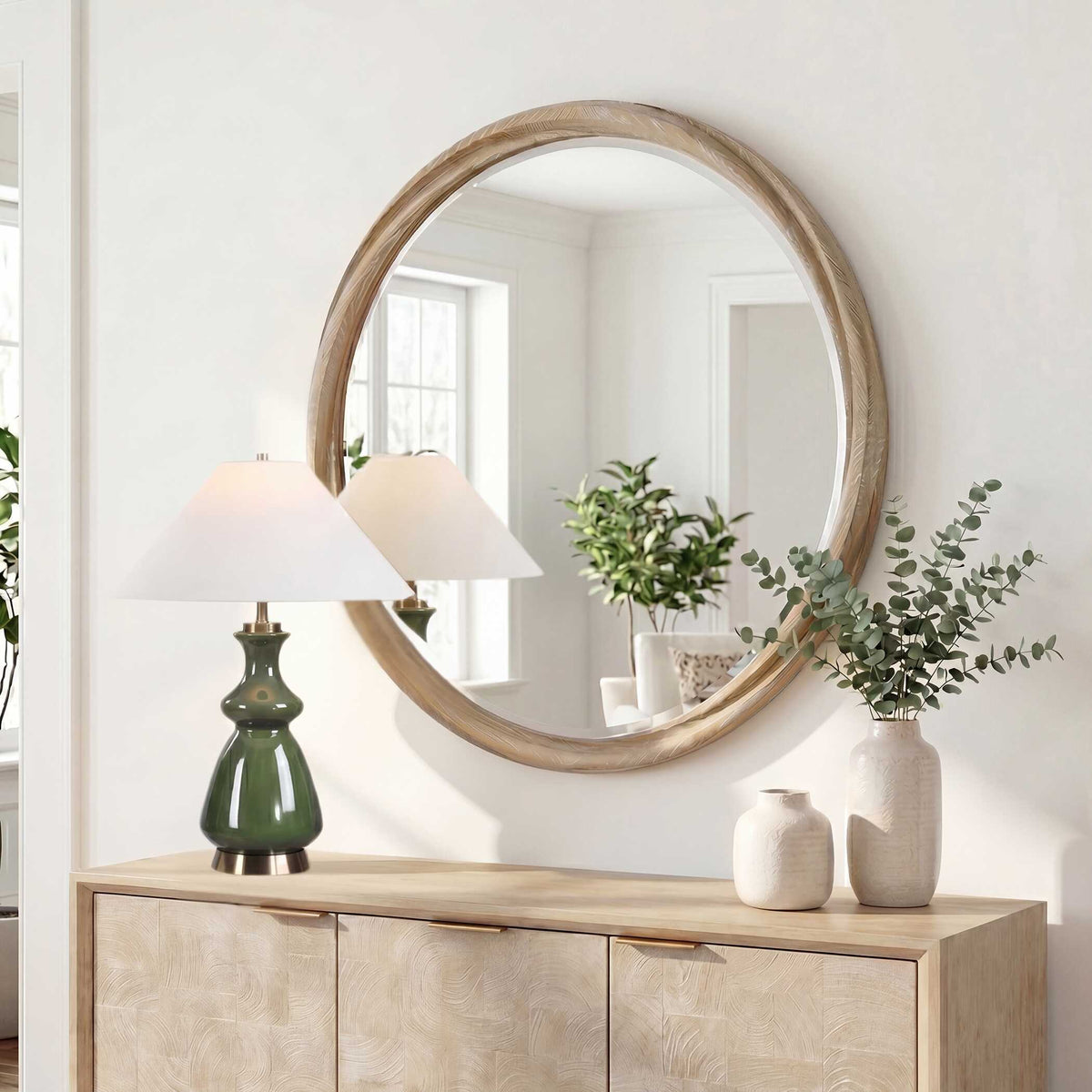 Landry Round Mirror Light Wood - Light Brown by Uttermost - View 2