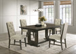 5pc Rectangular Extendable 18' Leaf Dining Table Trestle / Pedestal Base Beige Fabric Upholstered Button Tufted Chairs Wooden Dining Room Furniture Contemporary Modern Espresso Dark Brown Finish - sold by Home Elegance USA
