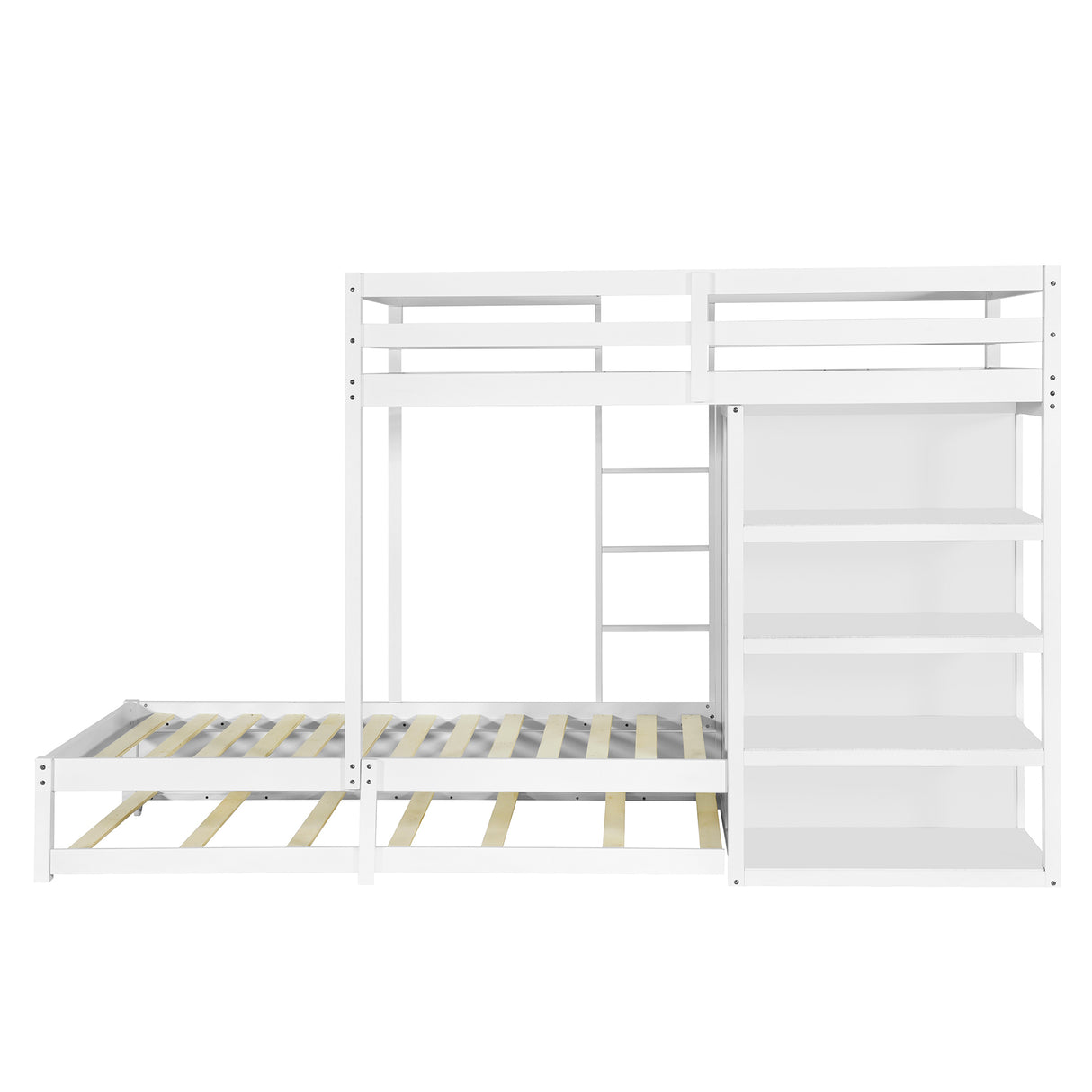 Twin-over-twin Bunk Bed with Wardrobe, Drawers and Shelves, White - Home Elegance USA