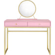 2 Drawers Vanity Desk with Mirror and Jewelry Tray, Pink and Gold
