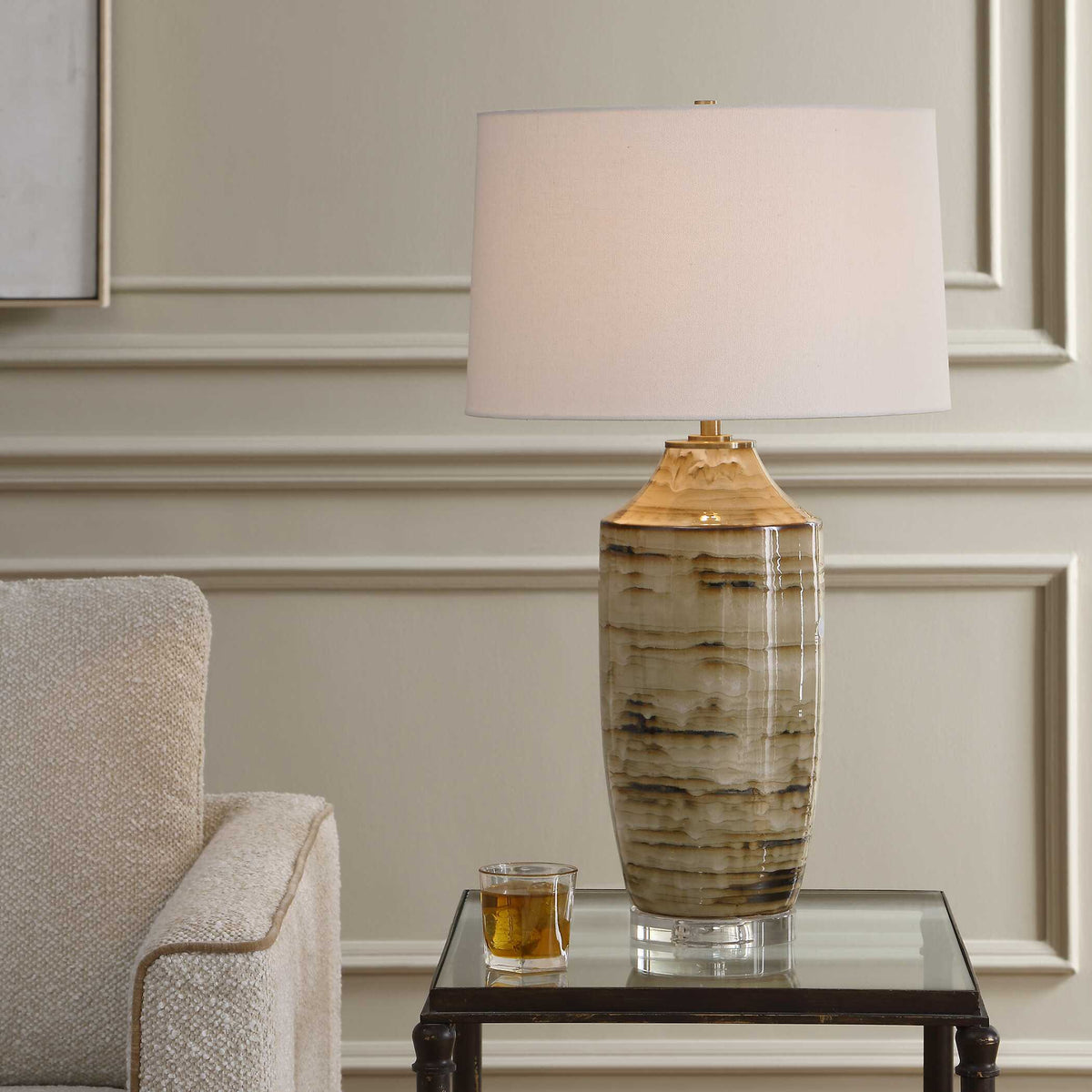 Schneider Glazed Table Lamp - Dark Brown / Beige by Uttermost - View 2