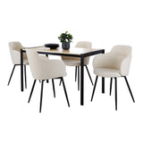 Fuji-Boyne Contemporary Dining Set in Black Metal, Natural Wood and Cream Noise Fabric by LumiSource - 5 Piece
