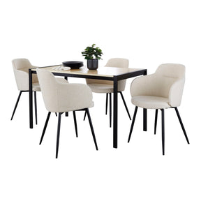 Fuji-Boyne Contemporary Dining Set in Black Metal, Natural Wood and Cream Noise Fabric by LumiSource - 5 Piece - sold by Home Elegance USA