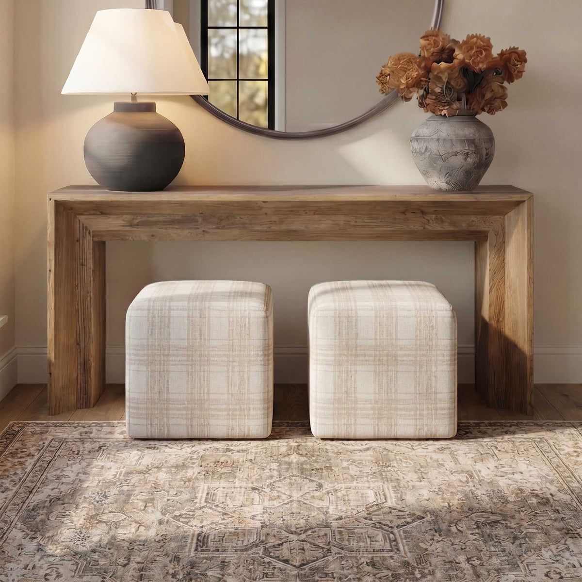 Joie Porcelain Plaid Ottoman - White by Uttermost - View 2