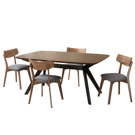 5-Pieces Upholstered Dining Set With Rubberwood Frame, Grey+Walnut+Black - sold by Home Elegance USA