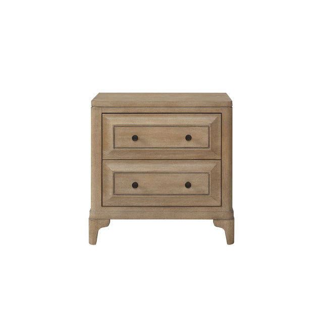 Elegant 2 Drawer Nightstand with USB Ports in Sand Finish Solid Wood MDF
