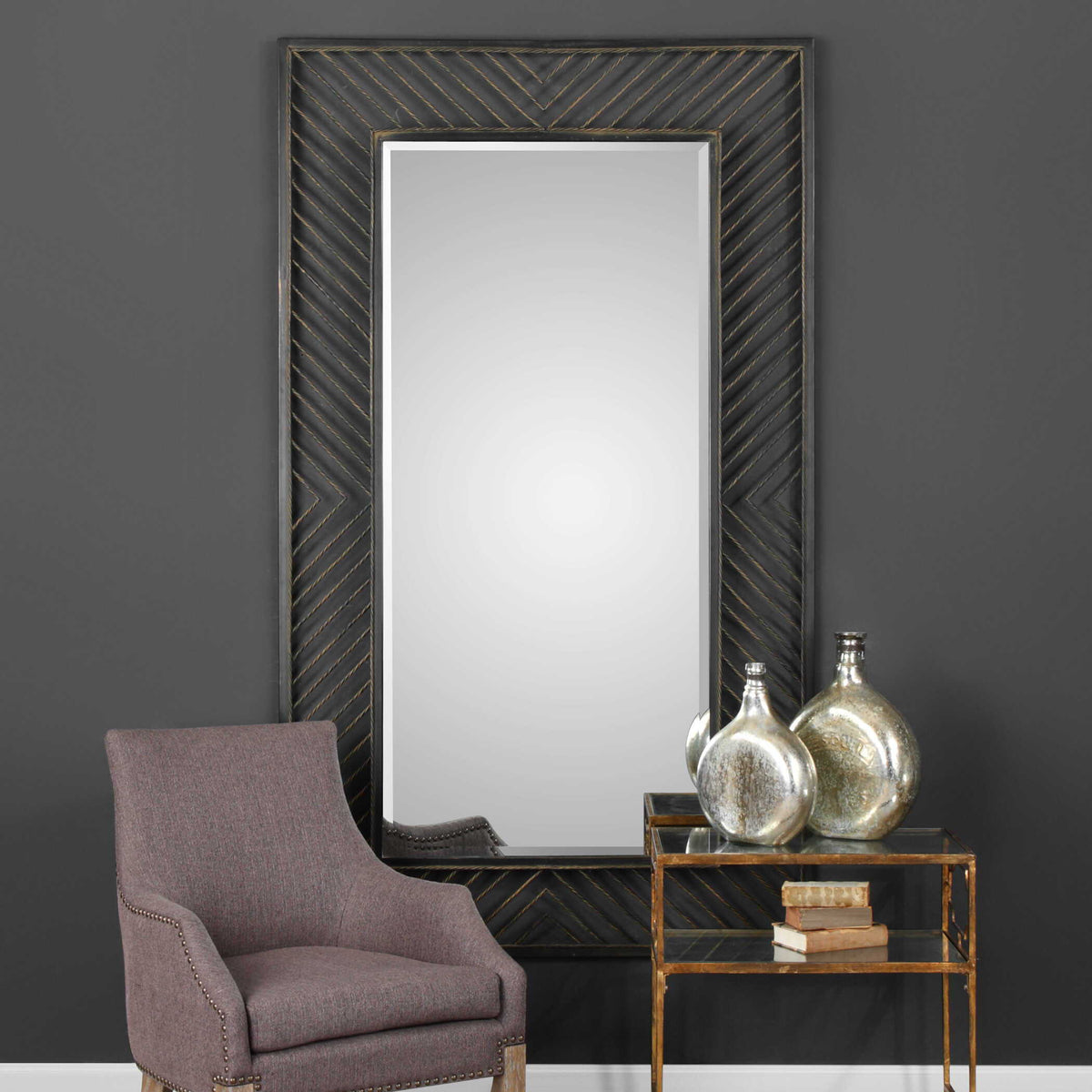 Karel Chevron Mirror - Black by Uttermost - View 2