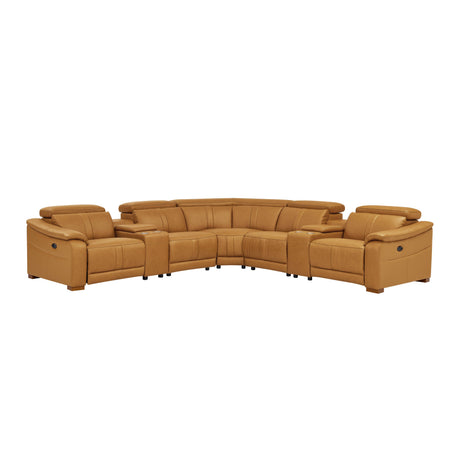 Leather Match Modular Sectional with Recliner Seat and Adjustable Headrest and Storage Console with Cup Holders - sold by Home Elegance USA