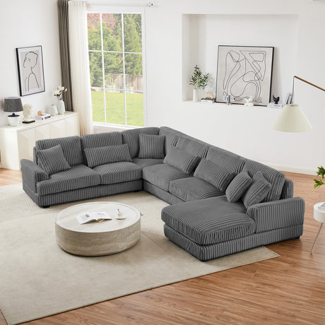 Modern Oversized U-shaped Sectional Sofa with Chaise Lounge in Dark Gray Corduroy, 129' - sold by Home Elegance USA