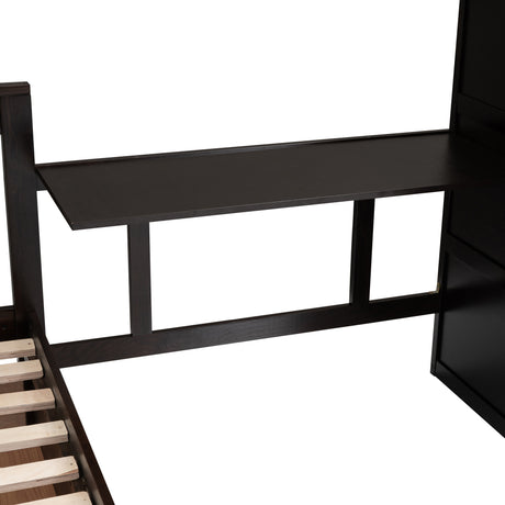 Twin-Twin over Full L-Shaped Bunk Bed With 3 Drawers, Portable Desk and Wardrobe, Espresso(OLD SKU:LT100542AAP) - sold by Home Elegance USA