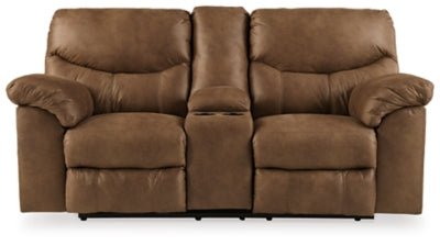 Ashley Bark Boxberg DBL Rec Loveseat w/Console - Faux Leather | Home Elegance USA