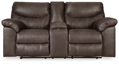 Ashley Teak Boxberg DBL Rec Loveseat w/Console - Faux Leather - 3380394 - Home Elegance USA - 1