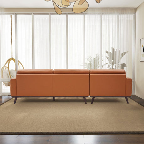 Ella Mid Century Modern L-Shaped Cognac PU Leather Left Sectional Couch with Solid Wood Frame - sold by Home Elegance USA