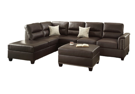 New Contemporary 3-PCS Reversible Sectional Set Living Room Furniture Espresso Faux Leather Couch Sofa Chaise Ottoman - sold by Home Elegance USA