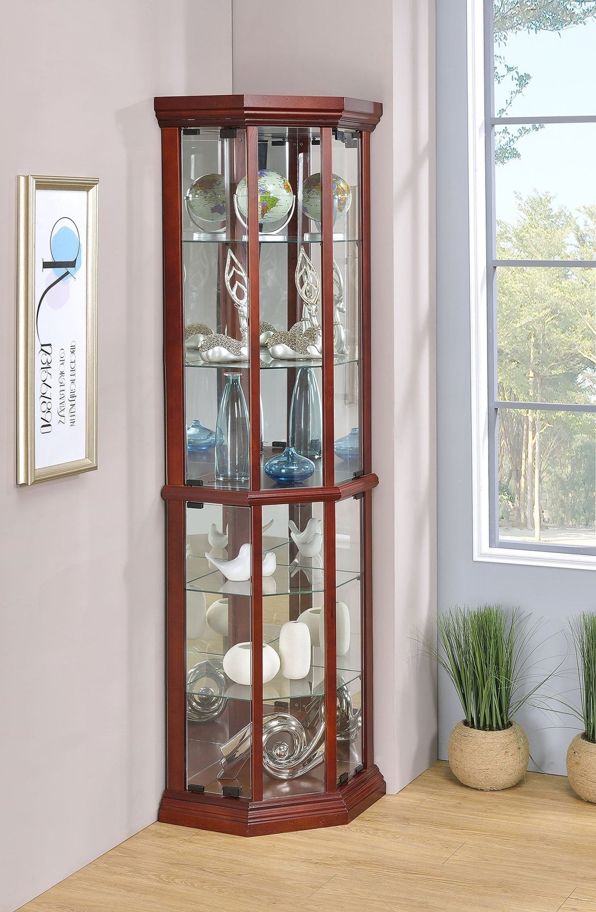 Appledale 6 - shelf Corner Curio Cabinet Medium Brown | Coaster | Home Elegance USA