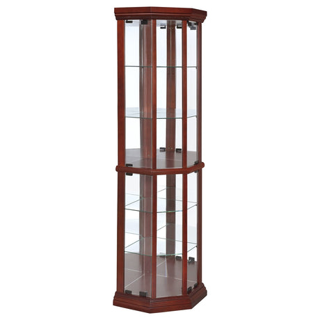 Appledale 6 - shelf Corner Curio Cabinet Medium Brown | Coaster - 3393 - Home Elegance USA - 1