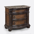 1pc Marble Top Three Drawers Nightstand Intricate Moldings Beautifully Antiqued Hardware Curved Silhouette Bedroom Solid Wood Furniture Coffee Brown Finish