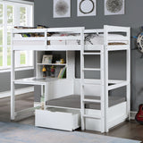 Modern Transitional Twin Over Workstation Loft Bed With Storage Box Attached Ladder Workstation And Bookcase, White